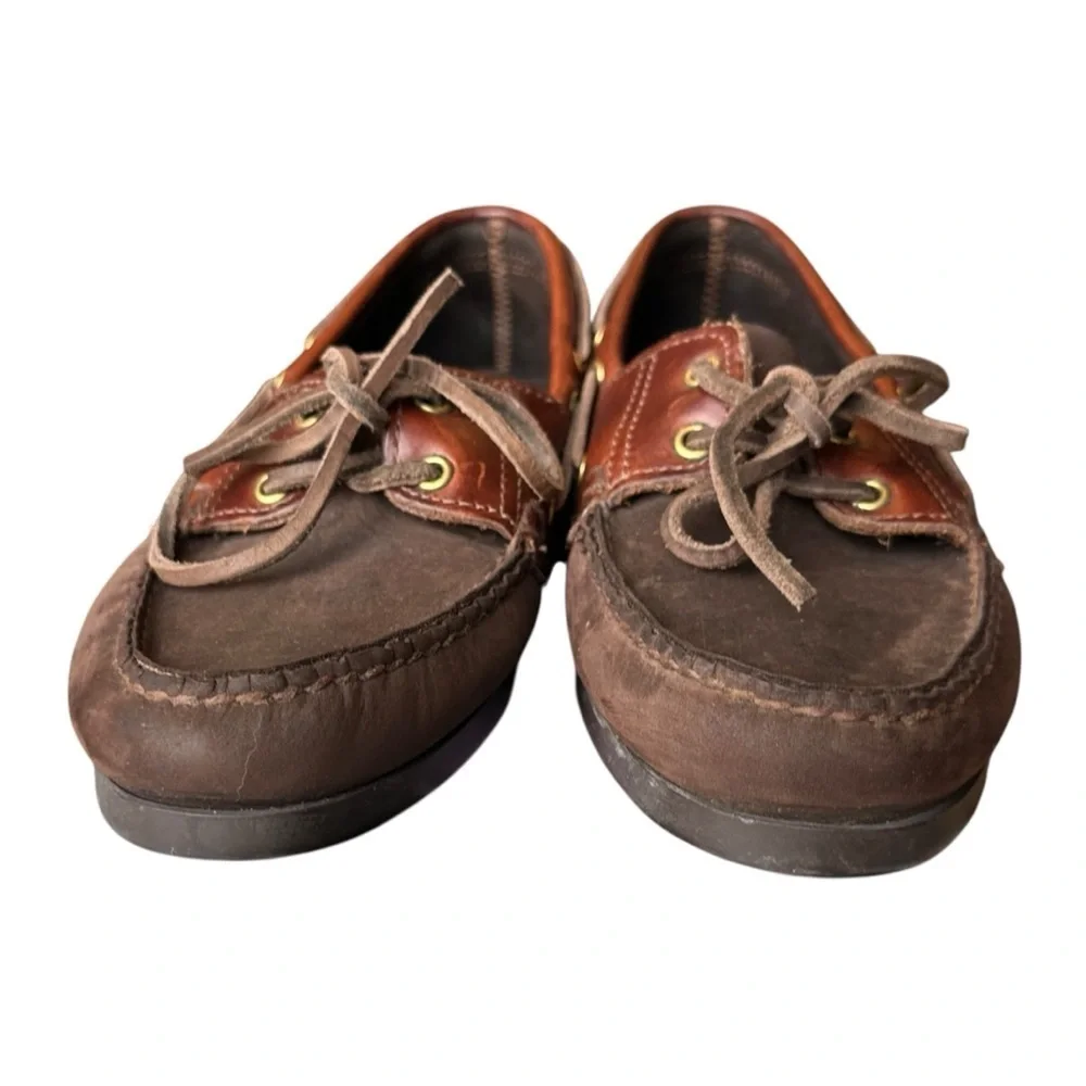 VTG Dexter USA Two Tone Leather Almond Moc Toe Boat Shoes Brown Women’s 9.5M